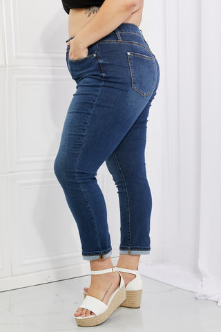 Judy Blue Crystal Full Size High Waisted Cuffed Boyfriend Jeans
