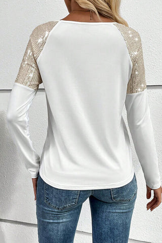 Sequin Round Neck Long Sleeve T-Shirt