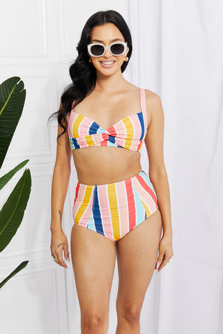 Marina West Swim Take A Dip Twist High-Rise Bikini in Stripe - Shop women Dresses & Apparel online | The Fashion Game - The Fashion Game