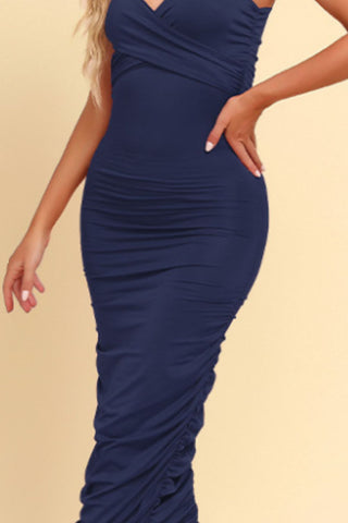 Ruched Spaghetti Strap Crisscross Detail Dress - Shop women Dresses & Apparel online | The Fashion Game - The Fashion Game