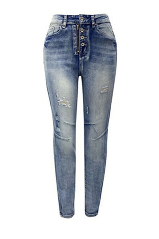 Distressed Button-Fly Jeans with Pockets