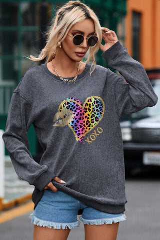 XOXO Leopard Round Neck Sweatshirt
