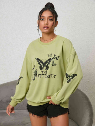 Butterfly Graphic Drop Shoulder Sweatshirt