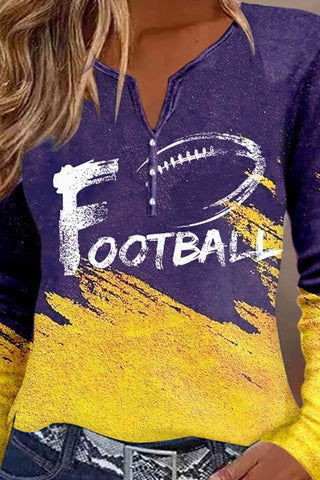 FOOTBALL Graphic Notched Neck Long Sleeve T-Shirt