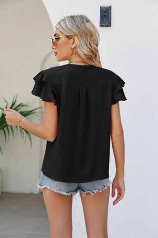 V-Neck Layered Flutter Sleeve Top - Shop women Dresses & Apparel online | The Fashion Game - The Fashion Game